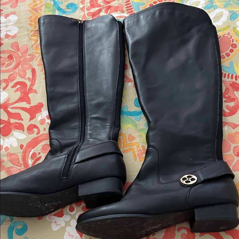 IMAN Black  Knee Boots with Gold Accent